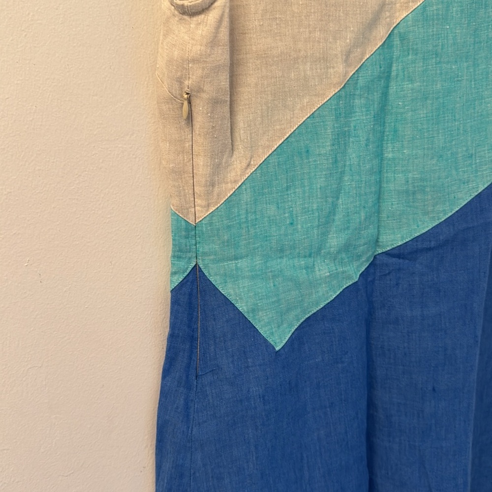 Mario Romano Linen Shift Dress Size Small Sleeveless Colorblock Made in Italy - Picture 9 of 11